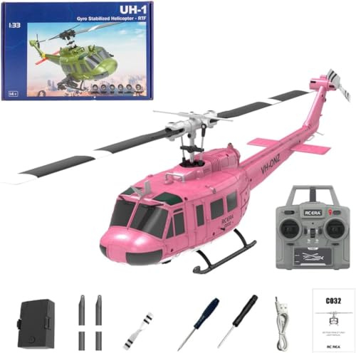 NBJIALIN RC ERA C032 UH-1 Huey - Helicóptero teledirigido para adultos, 1/48 Sacle 2.4G 6CH Gyro Stabilized Aircraft with Altitude Hold & Optical Flow, 3D Stunt Drone (Rosa)