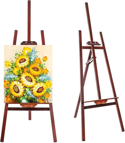 Atelierstaffelei aus Holz – Verstellbare Standstaffelei (150 cm) für Leinwand, Keilrahmen & Malerei | Stabile Feldstaffelei für Künstler, Erwachsene & Kinder (Tiefrot)