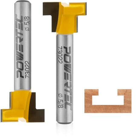 POWERTEC T-Nut-Fräser-Bits, 1/4-Zoll-Schaft, Hartmetallbestückte T-Schiene und Lamellenwand-Fräser, T-Fräser, Holzrillen-Fräser, Formwerkzeug für Holzbearbeitung, 1,6 cm Durchmesser x 3/16 Zoll Höhe