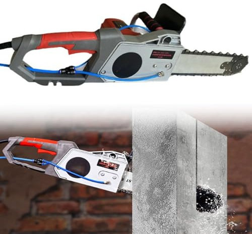 Motosega elettrica per calcestruzzo, motosega diamantata con doppia catena per cemento armato, mattoni rossi e pareti in cemento