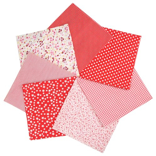 XIAQICA 7 Pezzi Tessuto Cucito 50 x 50 cm Tessuti di Cotone da Cucito Rosso Piazza Tessuto di Cotone al Metro Patchwork Fai da Te Handmade Quilting Trapuntatura per Borse Vestiti Tovaglie