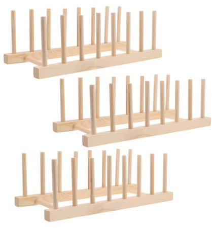 MUCKLILY Estante Organizador de Platos de Madera Soporte Multifuncional para Cocina Drenaje Eficaz Montaje Almacenamiento 3 Piezas