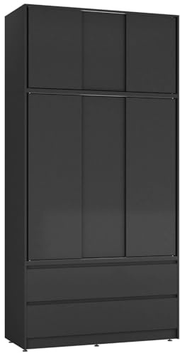 URBNLIVING 240cm Sliding Door Wardrobe with 6 Doors & 4 Drawers, Freestanding Bedroom Closet with Hanging Rail & Storage, Engineered Wood, 120cm Wide, Modern Design