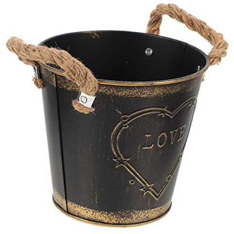 Levemolo Seau à Fleurs Noir avec Poignée pour Décoration de Bureau Pot Créatif pour Plantes pour Maison et Balcon