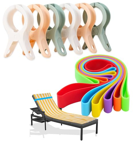 6 Pièces Pince a Linge Epingle Plastique Grosse et Bandes XXL Exterieur pour Serviette de Plage Transat Beach Towel Piscine Camping Accessoire Voyage Piscines Vacances Jardin Accessoires
