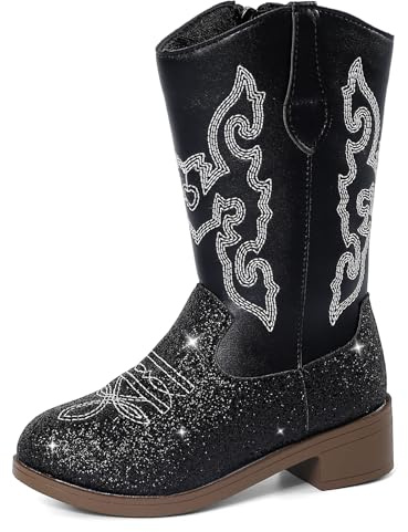 MK MATT KEELY Bottes de cowgirl pour enfants - Bottes de cowboy à paillettes - Bottes mi-mollet - Bottes d'équitation western, Noir , 33 EU