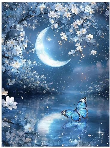 Qiukoo Diamond Painting Erwachsene Blumen – 30×40cm Diamond Painting Mondscheintraum, 5D Vollbohrer DIY Bastelset zur Entspannung, als Geschenk und für Zuhause als Wanddekoration
