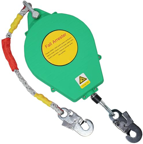 Aocay Arnes Linea de Vida Retractil Tejado 150kg(Verde,5 Metros) | Dispositivo Anticaida Retractil Homologado 3-20m, Verde/Amarillo Arnes Seguridad Anticaidas Retractil Trabajo Tejados/ Altura