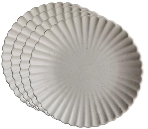 Goodies White Classic Flower Breakfast Plates (Set of 4), Handmade Ceramic, Glazed, Dishwasher Safe, Microwave Safe, Petal Shaped Rim Design, Durable, Stackable, Elegant Dinnerware, 8 Inch