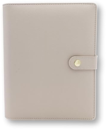 Darina Handmade B-WARE A5 Binder mit goldenen Ringen - 6-Ring-Mechanik (30 mm) - aus PU-Leder - Geschenk für Frauen (Beige)