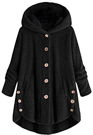 Lxitoler Women'S Fleece Hooded Cardigan Maternity Winter Jacket Fuzzy Sweater Coat Warm Outwear With Pockets(Bk,M)