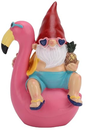 Generic Gnome on Flamingo-staty, Handgjord Trädgårdsdekor i Harts med Lekfull Gnome och Flamingo-design, för Utomhusgräsmatta Uteplats Balkongdekor Vid Poolen