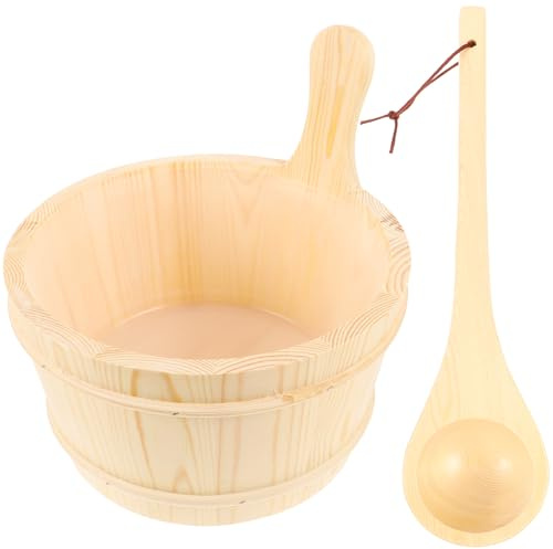 WRITWAA Holzsauna Eimer mit Schöpflöffel Robustes Sauna holzfass für Dampfbad und Sauna Langlebiges Holzfass für Zuhause Hotel und Spa Praktisches Saunazubehör für Entspannte
