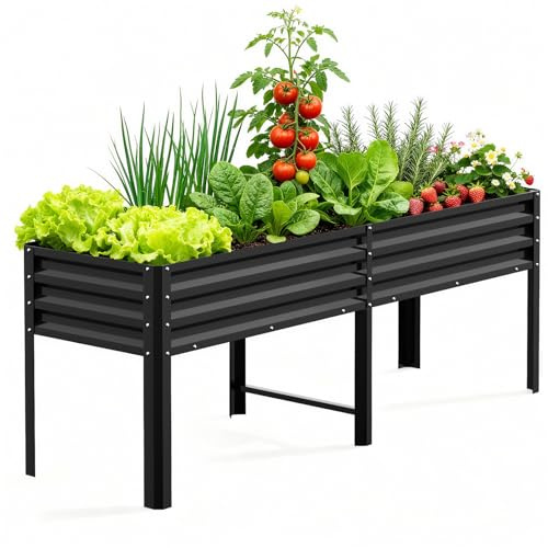 SUNYRISY Dual Hochbeet Metall für Balkon und Garten, 226x60x80cm Verzinkter Stahl Pflanzkasten Blumenkasten Kräuterbeet Pflanzbeet Blumenbeet Hochbeet-Kit für Garten Balkon Terrasse, Schwarz
