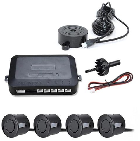 Sensori Parcheggio Kit Sensori Di Parcheggio Per Auto Universale 4 Cicalino Retromarcia Backup Indicatore Allarme Sonoro Sistema Sonde(Black)