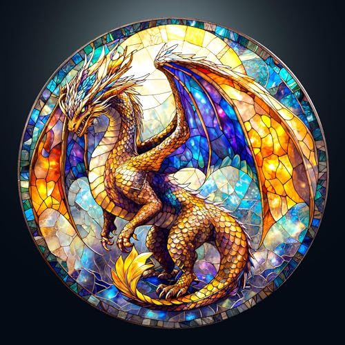 WOODBESTS Puzzle 1000 Teile Erwachsene - Fantasie Drache | 67.5x67.5 cm Rund Impossible Klassische Jigsaw Puzzles, Unregelmäßige Einzigartige Puzzle für Familie Freunde