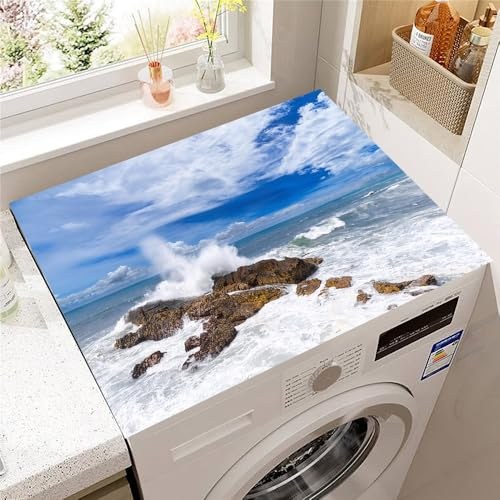 Hearda Housse Machine a Laver Vagues de Plage,Dessus Tapis Lave Linge Antidérapant,Housse de Protection pour Machine à Laver Top,Tapis de Protection pour Dessus Sèche-Linge (Vagues,30x40cm)