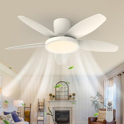Qcyuui Deckenventilator mit Beleuchtung 106cm Weiß LED Deckenleuchte, Deckenventilator mit Fernbedienung für Wohnzimmer Schlafzimmer Küche