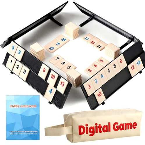 MyrkalaToy Klassisches Mini-Rommé-Spielset, Rummy Cup Brettspiel Mit 4 Exklusiven, Zusammenklappbaren Spielständern In Einer Äußerst Robusten Reisetasche,Brettspiele für Erwachsene, 2–4 Spieler