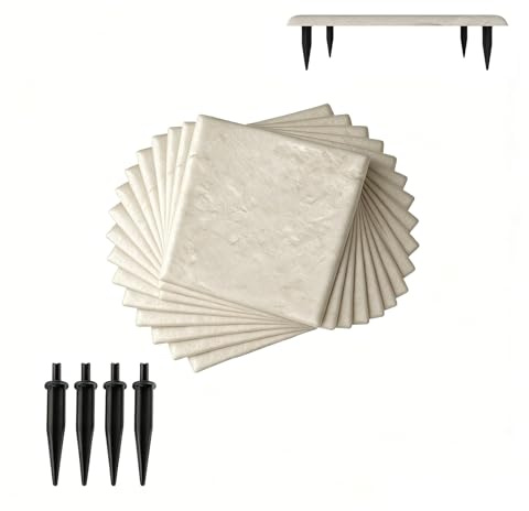LIFEZEAL 16 Pezzi Pietre da Giardino con 4 Picchetti (Beige,16) | Piastrelle per Esterno 39,5 x 39,5 cm in PP Resistente, Passerelle da Giardino e Passeggiate Esterne
