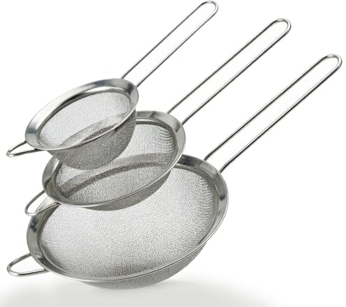 Armo® Stainless Steel Sieve Pack of 3 8cm, 12cm, 18cm Temperature Proof Kitchen Sieve Colander Set
