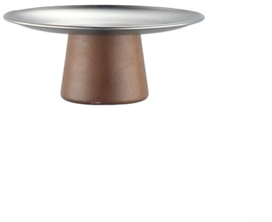 Stainless Steel Top Cake Tray with Natural Wood Base for Elegant Dessert Presentation and Tabletop Decoration (Sliver 17cm)