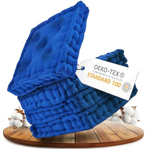 Gräfenstayn® set di 4 cuscini per sedia 40x40x8cm da interni ed esterno in 100% cotone - colori diversi - imbottitura spessa cuscino trapuntato/cuscino da pavimento (Blu)