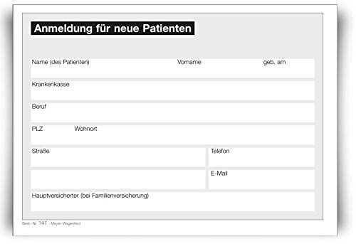 Praxisformular Anmeldung neue Patienten | DIN A6 | 100 Blatt geblockt