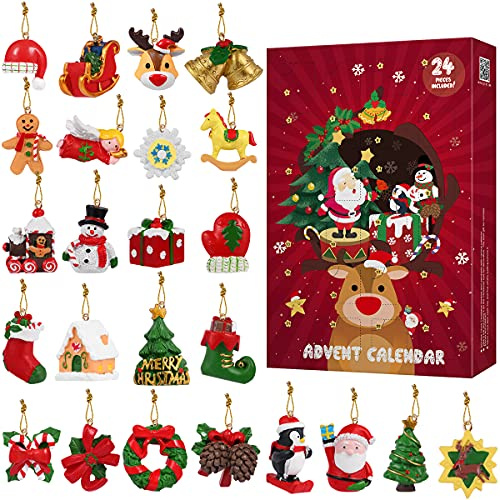 Toyvian Weihnachten Adventskalender mit 24X Ornamenten festlichem Weihnachtsschmuck Countdown bis Weihnachten Adventskalender für Weihnachten Urlaub