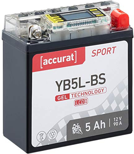 Accurat Motorradbatterie YB5L-B, Gel, 12V 5Ah, LCD-Anzeige, wartungsfrei | kompatibel mit YB5L-BS, geeignet für Roller, Moped, zyklenfest, rüttelfest, Starterbatterie, Erstausrüsterqualität