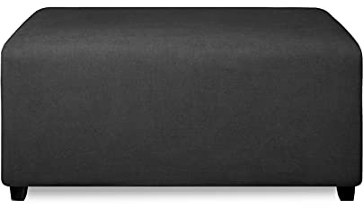 PureFit Super Stretch Soft Form Fit Ottoman Cover Rectangle - Ottoman Slipcovers for Foot Stool & Folding Storage Furniture for Living Room with Nonslip Elastic Bottom (Large, Dark Gray)