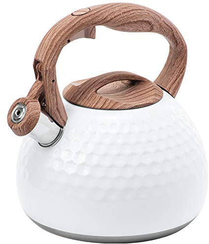 Bollitore Per Fischietto 2.8L Bollitore Ad Induzione, Manico In Legno Con Fischietto Alto, Acciaio Inossidabile, Per Fornelli A Induzione A Gas Bollitori 19,5x22,5cm (bianca)