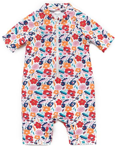 BONVERANO Traje baño bebé protección Solar UPF 50+ Cierre Cremallera (Flor, 3-6 Meses)