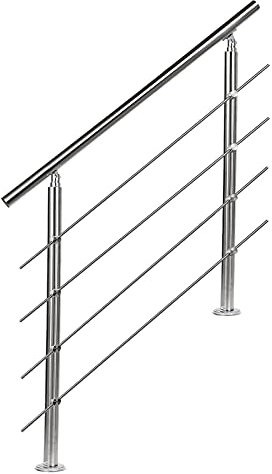 Einfeben - Main courante en acier inoxydable brossé, 100 cm, avec 4 entretoises, Diamètre 42 mm, pour escaliers, intérieur et extérieur