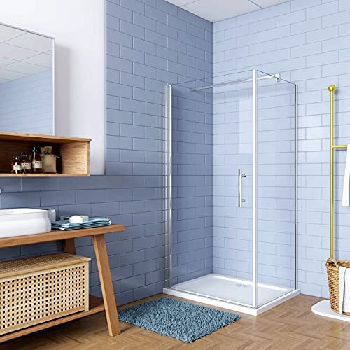 H.195cm Box Doccia Angolare 80x80cm Porta Battente vetro 6mm Barra 90cm | Parete Anticalcare, Vetro Temperato
