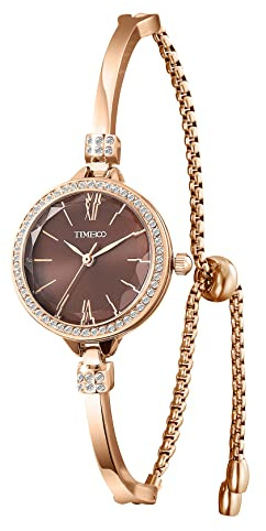 TIME100 Reloj de Pulsera Analógico Elegante de Cuarzo para Mujer con Esfera Redonda Correa de Pulsera con Tachuelas de Diamantes Impermeable