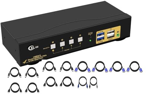 CKLau 4x2 USB 3.0 VGA + HDMI KVM Switch 2 monitor 4K a 60Hz con cavi e audio, monitor PC, tastiera, video, mouse, periferiche