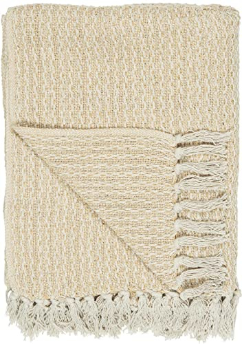 IB Laursen Plaid warmes Gelb/Creme 130 x 160 cm Baumwolle Decke Quilt mit Fransen 6510-05