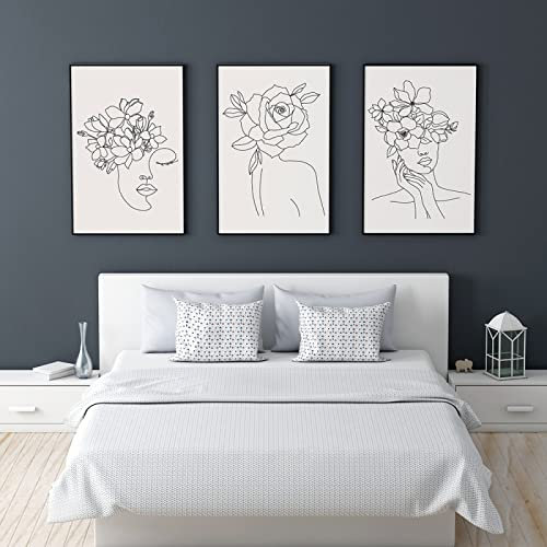 GVOZI Kunstdrucke Auf Leinwand Frau Kopf Der Blumen Kunstdruck Single Line Sketch Female Body Poster Minimal Line Art Leinwand Malerei Bild Home Decor 40x50cm