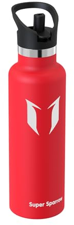 Super Sparrow Gourde Isotherme 500ml - Bouteille Isotherme avec Paille - sans BPA - Gourdes Enfant INOX Bouche Standard pour Sport, Voyages, L'école, Bureau, Maison