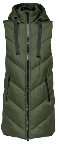 JDY Damen 3/4-lange Steppweste mit Kapuze JDYSkylar Padded Hood Waistcoat 15220630 Forest Night L