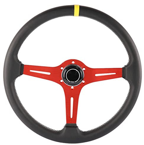 Wagen Rot/Blau 375 Mm/15 Zoll Rennwagen Echtleder Drifting Sportlenkrad USDGIW (Farbe : Rot)