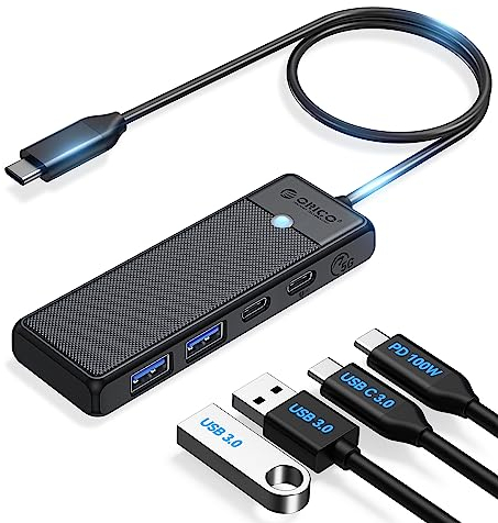 ORICO Hub USB C, Adattatore Multiplo da USB C a USB 4 in 1 con 100W Power Delivery, Porta Dati USB-C, 2 Porte Dati USB 3.0, Splitter USB C per MacBook Pro, MacBook Air, iPad Pro e altro ancora 50cm