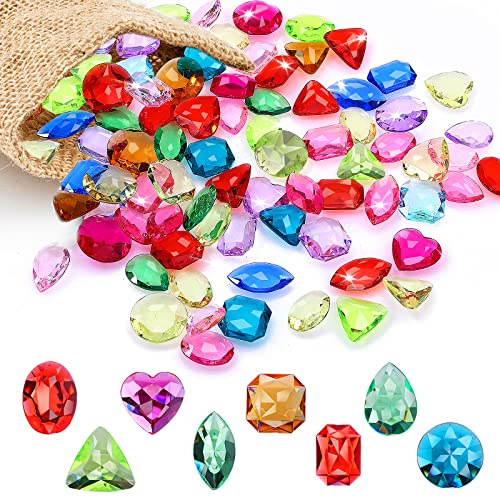100 Stück Acryl Kristallsteine Toy Gems,acryl diamanten Kinder Toy Gems Pirate Treasure Jewels Diamanten Kinder Edelsteine Streudeko 13-27mm Bunt Acryl Edelsteine Glassteine für Sommer Strand