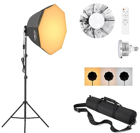 Softbox Fotografie-Beleuchtungs-Set, AMBITFUL 65 cm Softbox-Beleuchtungsset mit 2 m Stativ-Lichtständer und 50 W 3000–6500 K zweifarbiger LED-Lampe, LED-Dauerbeleuchtung für Videoaufnahmen