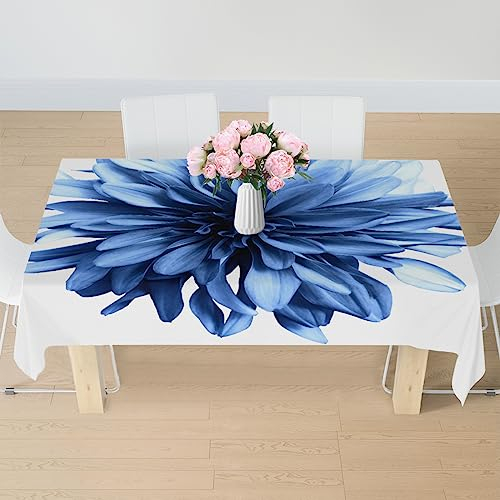 RIRIX Blaue Blumen Dahlien Rechteckige Tischdecke Wasserdicht und Anti-Verschütten Falten Blumen Tischdecke Küche Esszimmer Tischdekoration (Rechteck/Länglich, 152,4 x 213,3 cm)