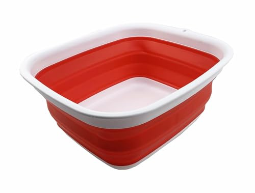 SAMMART 7.7L Faltbare Wanne – Faltbare Geschirrwanne – Tragbares Waschbecken – Platzsparende Kunststoff-Waschwanne (Weiß/Korallenrosa, 1)