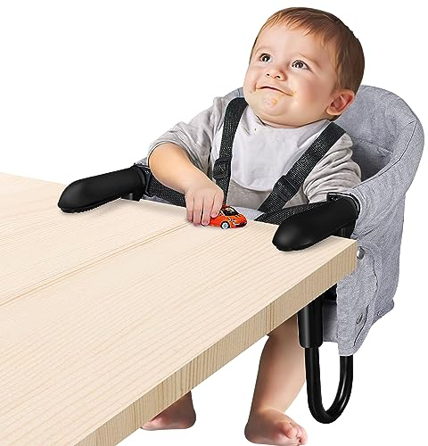 Eulenke Tischsitz Baby 6 bis 36 Monate Hochstuhl Babystuhl Faltbar Sitzerhöhung für Kinder mit Transportbeutel/Sicherheitsgurt Babysitz für zu Hause und Unterwegs Stuhlsitz bis 18kg - Grau