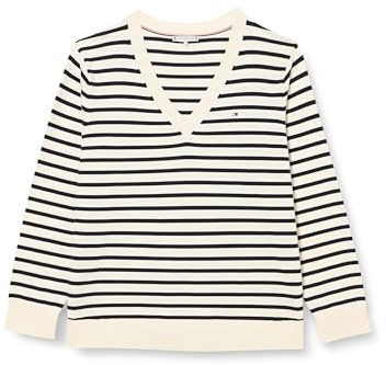 Tommy Hilfiger Jersey Mujer Cuello de Pico, Multicolor (Ivory Petal/Deseret Sky STP), 48