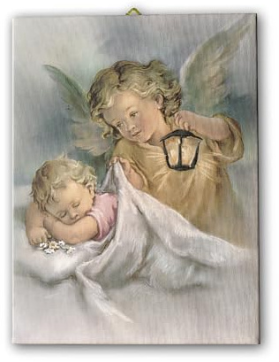 Fratelli Bonella | Leinwand mit Engel mit Laterne 20 x 25 cm | Made in Italy